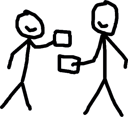 Stick drawing of two students performing quiz-og-byt